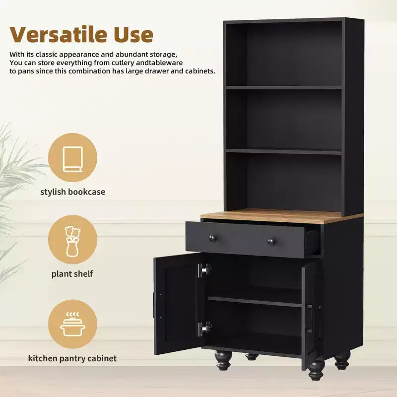 Farmhouse Wood Gourd-Shaped Legs Storage Cabinet with Adjustable Shelves