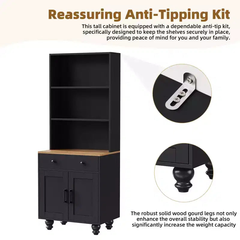 Farmhouse Wood Gourd-Shaped Legs Storage Cabinet with Adjustable Shelves
