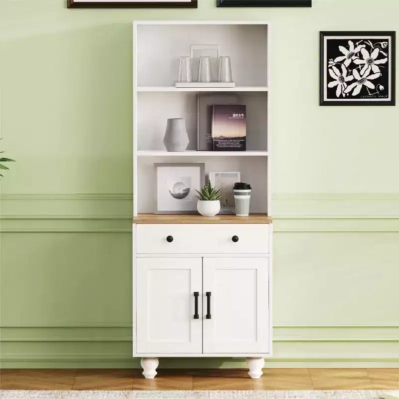 Farmhouse Wood Gourd-Shaped Legs Storage Cabinet with Adjustable Shelves
