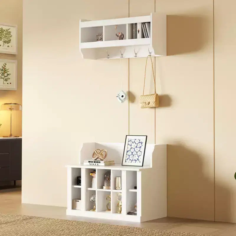 Elegant Hall Tree with Wall Mounted Coat Rack and Adjustable Shelves and 4 Hooks