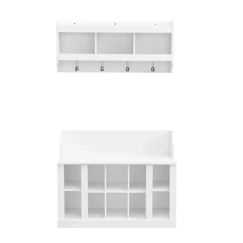 Elegant Hall Tree with Wall Mounted Coat Rack and Adjustable Shelves and 4 Hooks