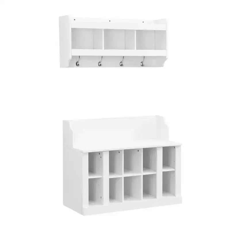 Elegant Hall Tree with Wall Mounted Coat Rack and Adjustable Shelves and 4 Hooks