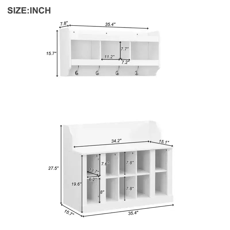 Elegant Hall Tree with Wall Mounted Coat Rack and Adjustable Shelves and 4 Hooks