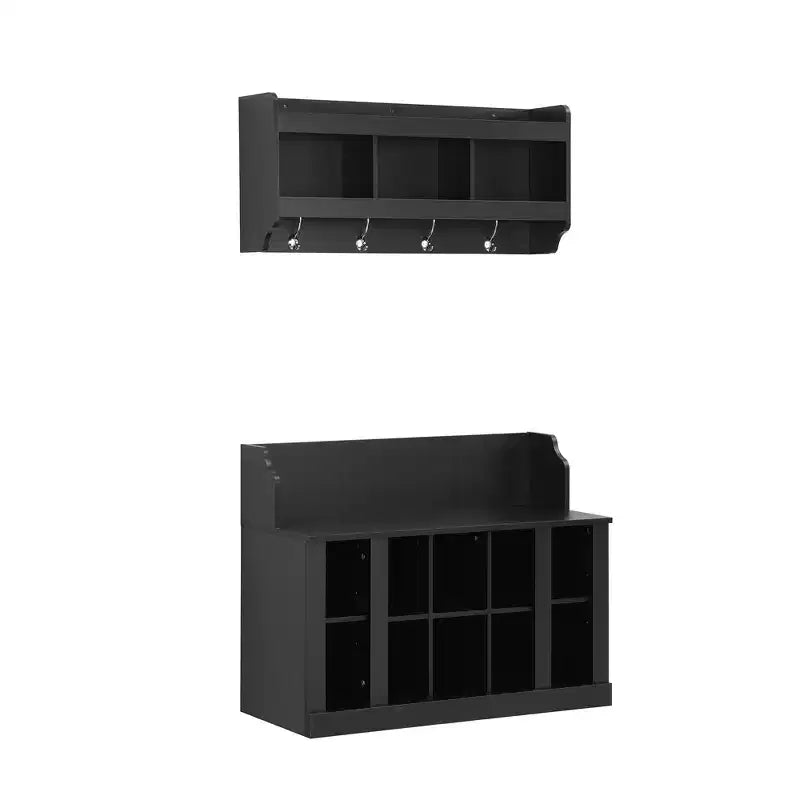Elegant Hall Tree with Wall Mounted Coat Rack and Adjustable Shelves and 4 Hooks