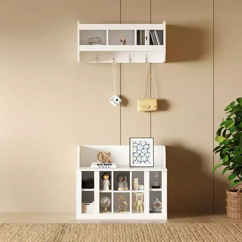 Elegant Hall Tree with Wall Mounted Coat Rack and Adjustable Shelves and 4 Hooks