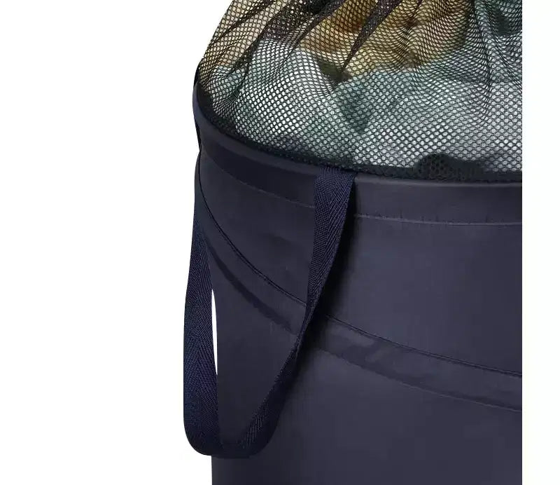 Mesh Pop Up Laundry Hamper, Mesh Top with Drawstring Cord, 2 Sturdy Handles, Navy