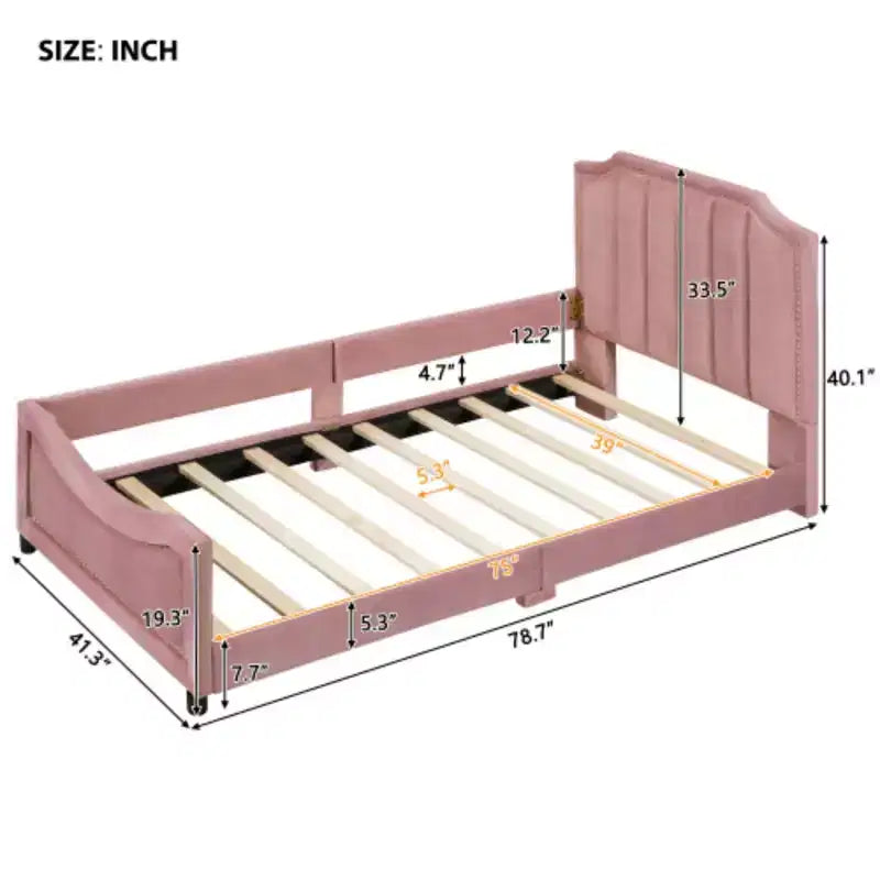 Beige Twin Size Upholstered Daybed with Classic Stripe Design Headboard