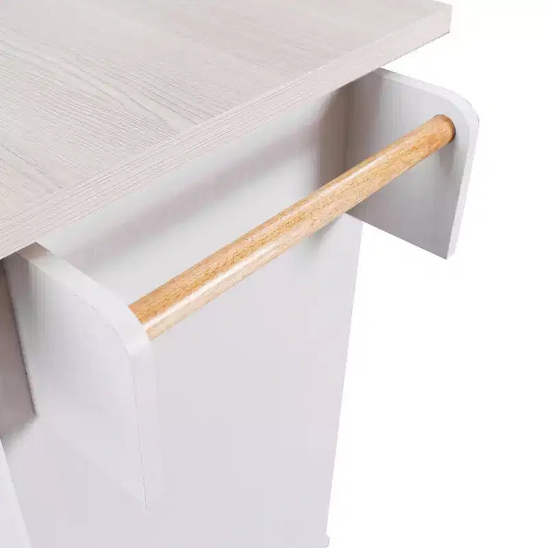 Rolling Kitchen Island with Trash Can Cabinet, Drop Leaf, Spice Rack, Towel Rack, Drawer, and Adjustable Shelf