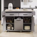 Rolling Kitchen Island with Trash Can Cabinet, Drop Leaf, Spice Rack, Towel Rack, Drawer, and Adjustable Shelf