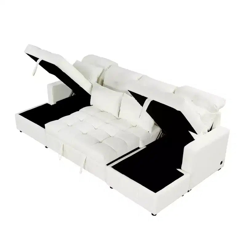 110.2W Oversized U-Shaped Sectional Sofa, Pull-Out Sofa Bed with Double Storage Chaise Lounges and 2 USB Ports - ModernLuxe