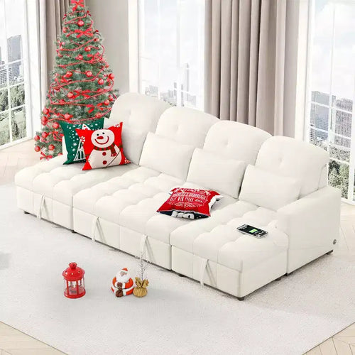 110.2W Oversized U-Shaped Sectional Sofa, Pull-Out Sofa Bed with Double Storage Chaise Lounges and 2 USB Ports - ModernLuxe