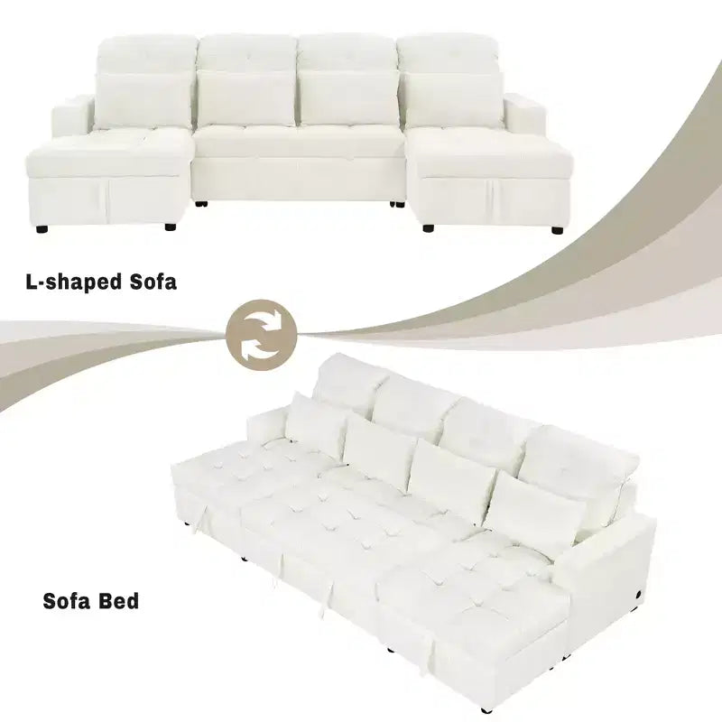 110.2W Oversized U-Shaped Sectional Sofa, Pull-Out Sofa Bed with Double Storage Chaise Lounges and 2 USB Ports - ModernLuxe