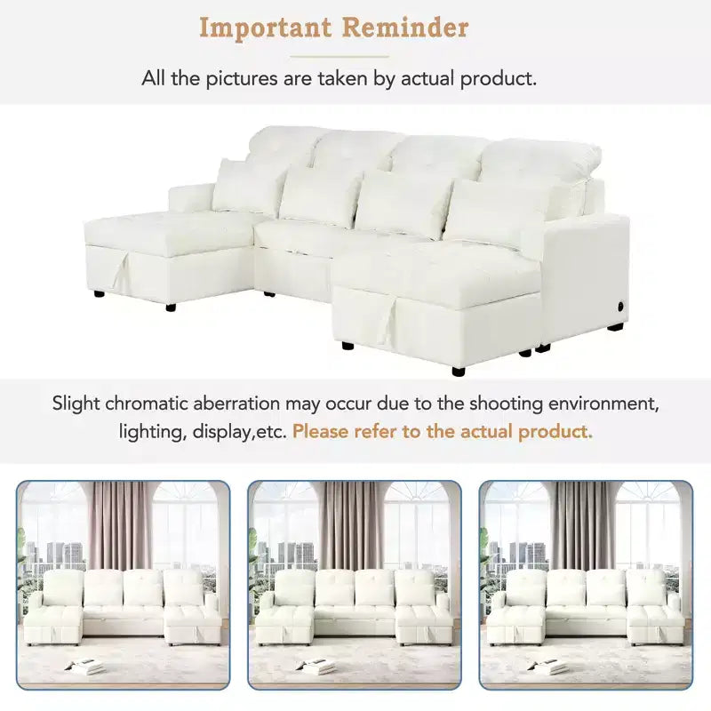 110.2W Oversized U-Shaped Sectional Sofa, Pull-Out Sofa Bed with Double Storage Chaise Lounges and 2 USB Ports - ModernLuxe