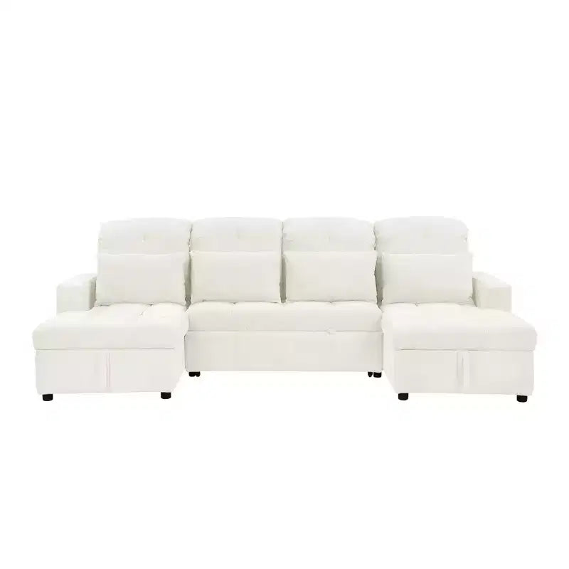 110.2W Oversized U-Shaped Sectional Sofa, Pull-Out Sofa Bed with Double Storage Chaise Lounges and 2 USB Ports - ModernLuxe