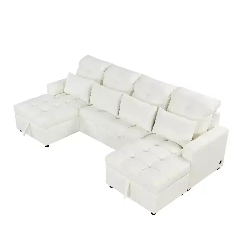 110.2W Oversized U-Shaped Sectional Sofa, Pull-Out Sofa Bed with Double Storage Chaise Lounges and 2 USB Ports - ModernLuxe