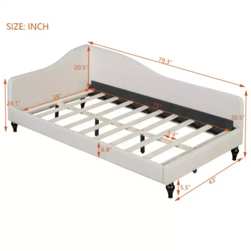 Twin Size L-Shaped Linen Daybed, with Solid Wood Legs