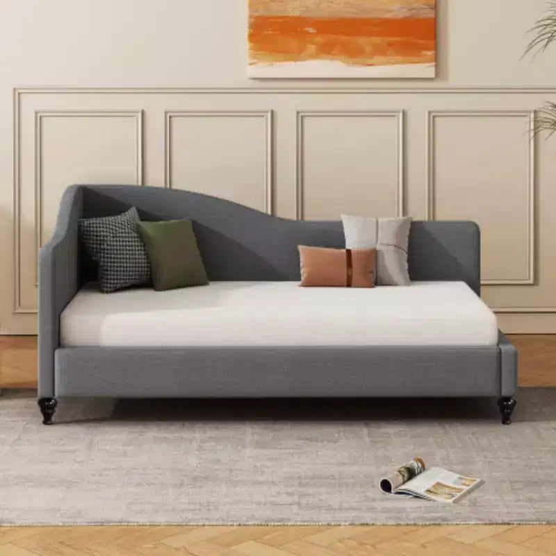 Twin Size L-Shaped Linen Daybed, with Solid Wood Legs