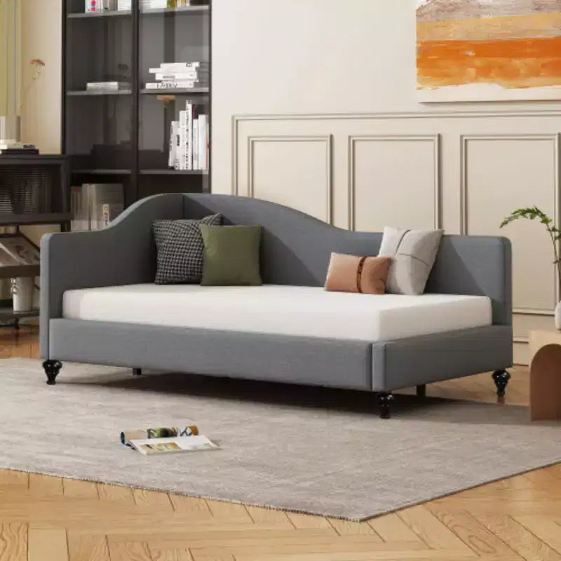 Twin Size L-Shaped Linen Daybed, with Solid Wood Legs