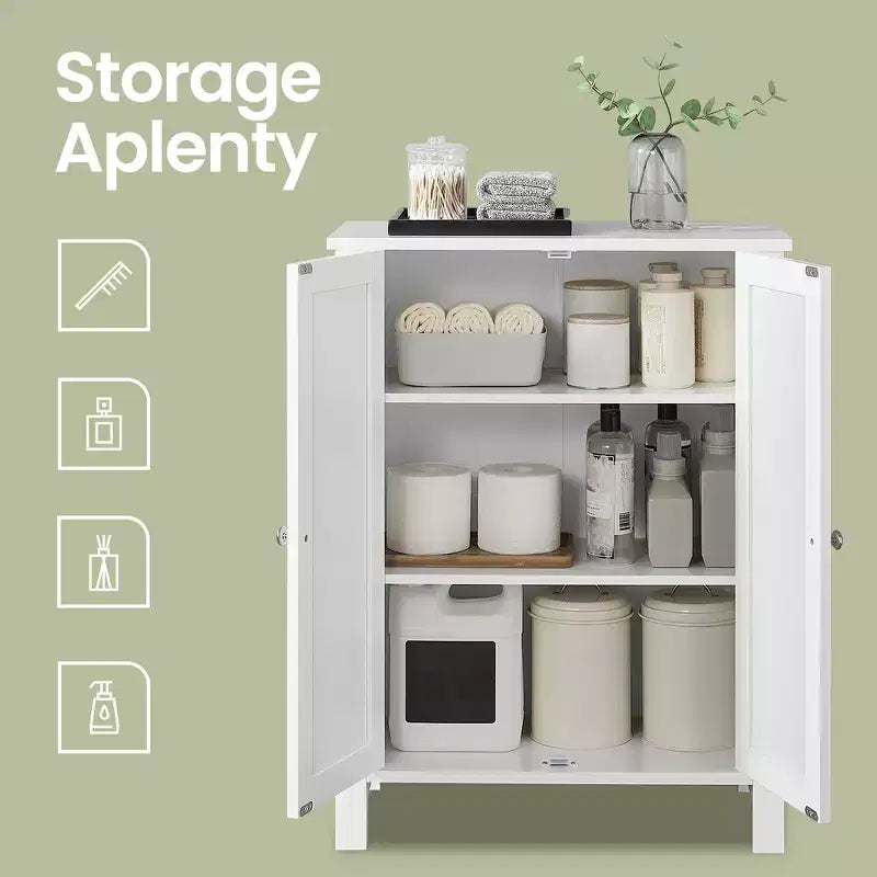 Freestanding Floor Storage Cabinet with 2 Adjustable Shelves, 23.6 Inch Wide Organizer for Bathroom Living Room, White