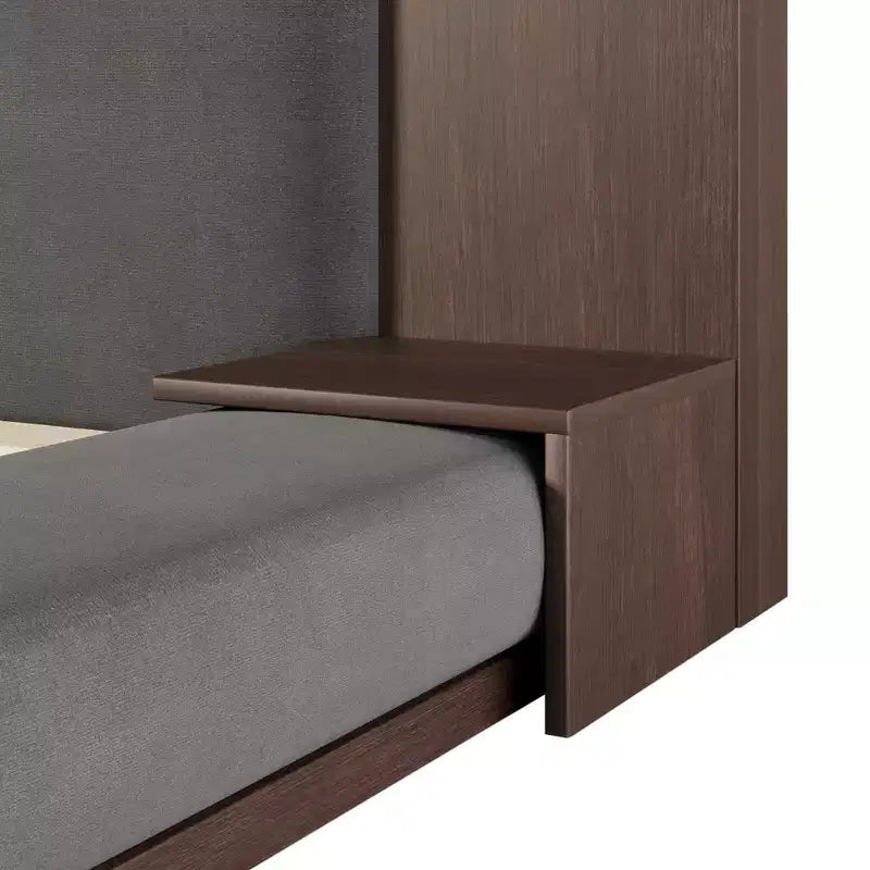 Queen/King Size Floor Upholstered Platform Bed Frame with Upholstered Headboard and Bedside Table, No Box Spring Needed, Grey