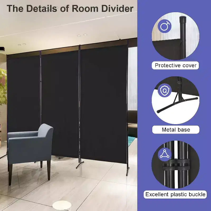 Versatile 3-Panel Room Divider Folding Privacy Screen with Metal Frame Space Separator