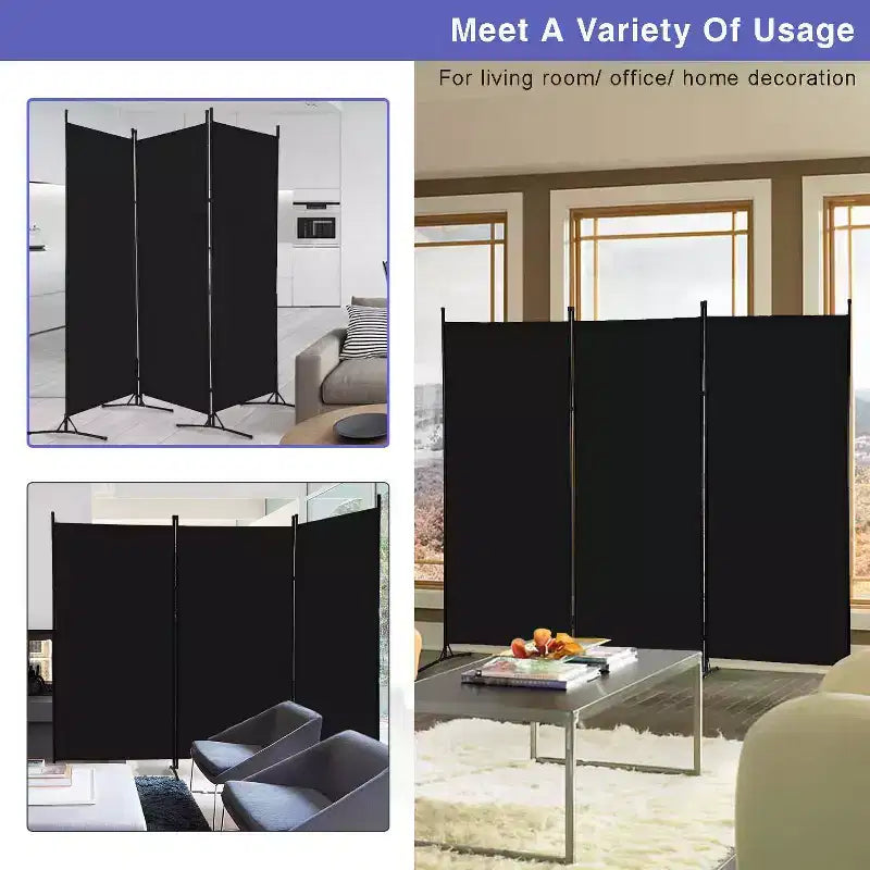 Versatile 3-Panel Room Divider Folding Privacy Screen with Metal Frame Space Separator
