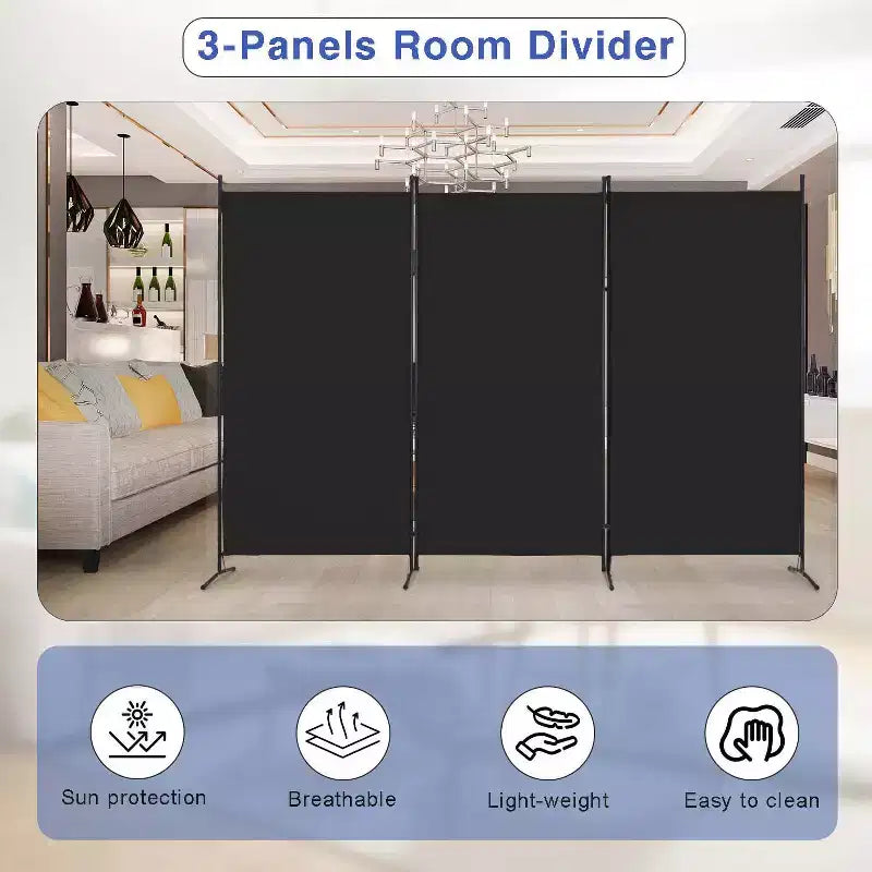 Versatile 3-Panel Room Divider Folding Privacy Screen with Metal Frame Space Separator
