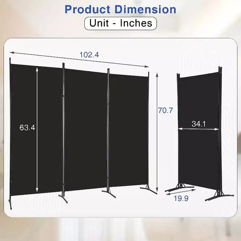 Versatile 3-Panel Room Divider Folding Privacy Screen with Metal Frame Space Separator