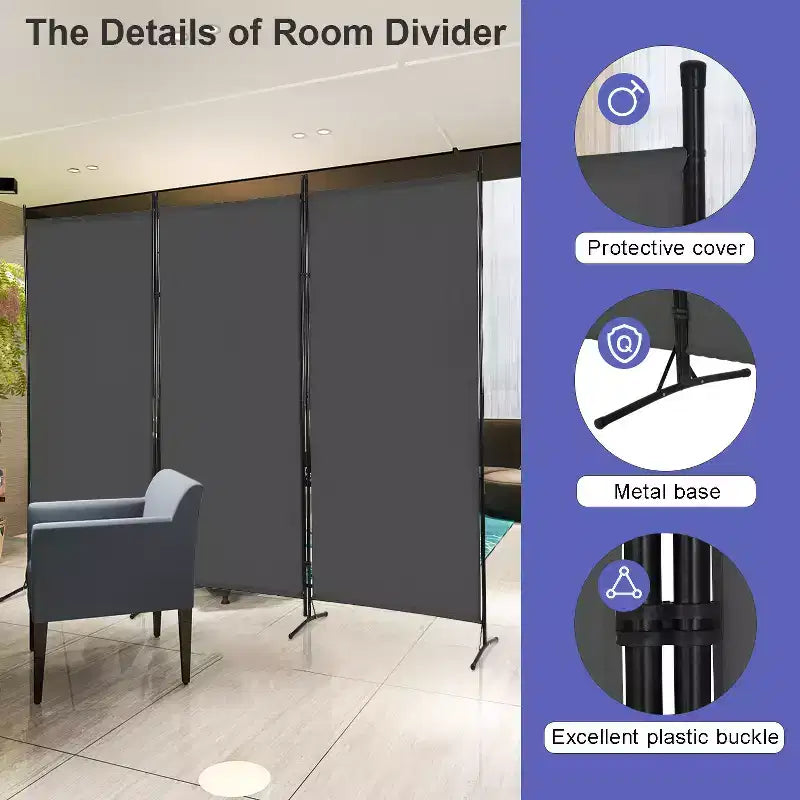 Versatile 3-Panel Room Divider Folding Privacy Screen with Metal Frame Space Separator