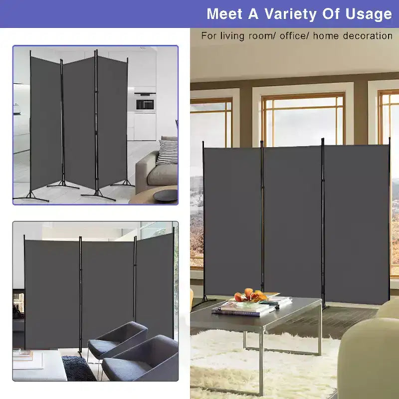Versatile 3-Panel Room Divider Folding Privacy Screen with Metal Frame Space Separator