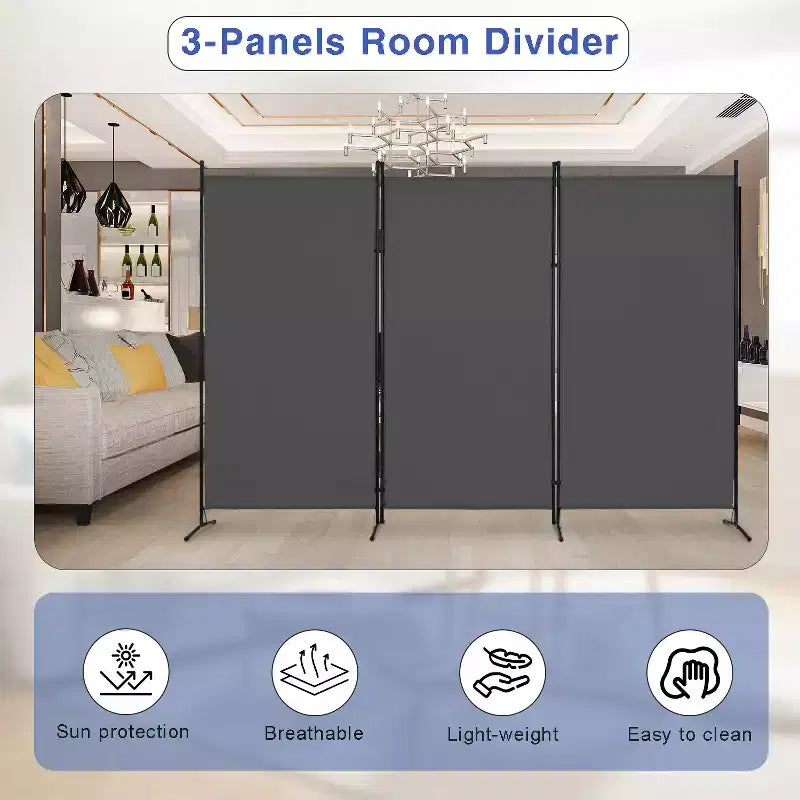 Versatile 3-Panel Room Divider Folding Privacy Screen with Metal Frame Space Separator