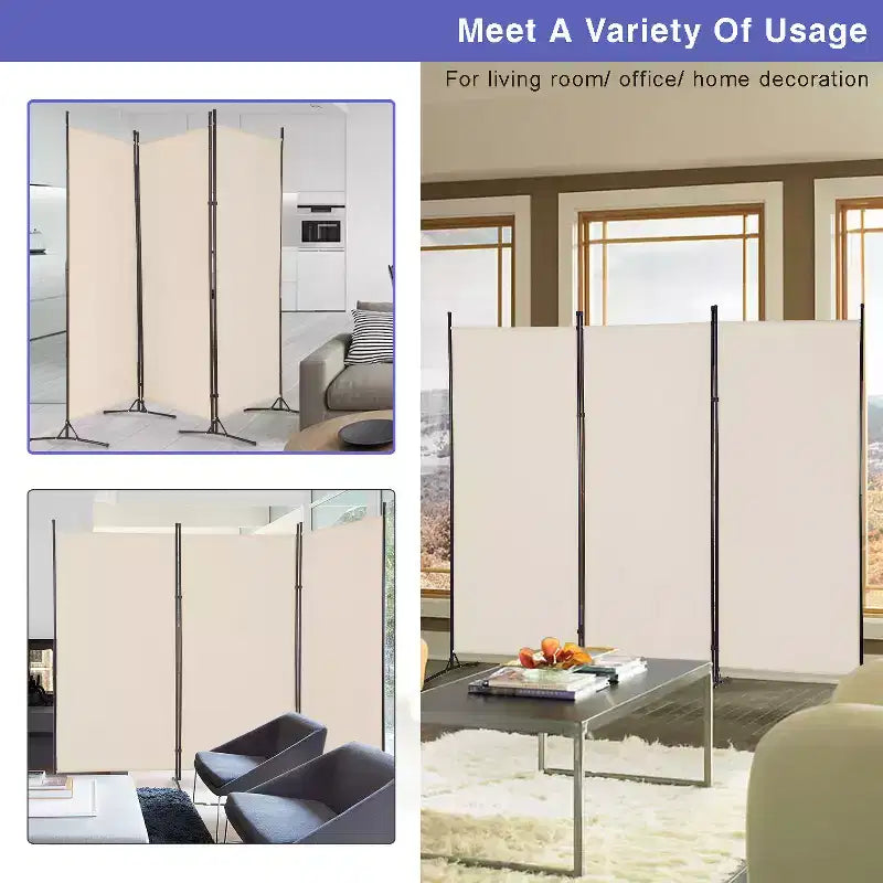 Versatile 3-Panel Room Divider Folding Privacy Screen with Metal Frame Space Separator