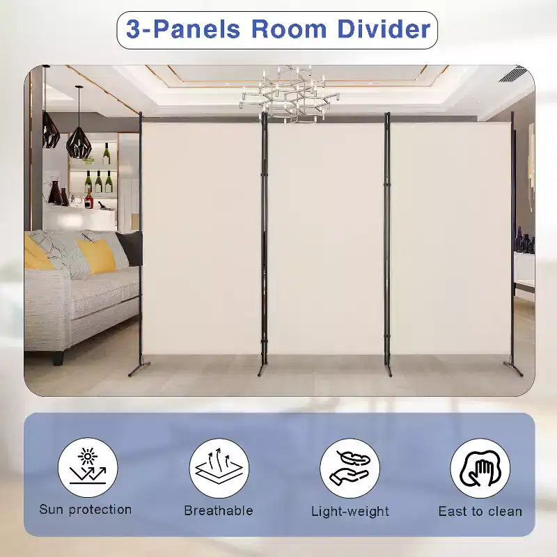Versatile 3-Panel Room Divider Folding Privacy Screen with Metal Frame Space Separator