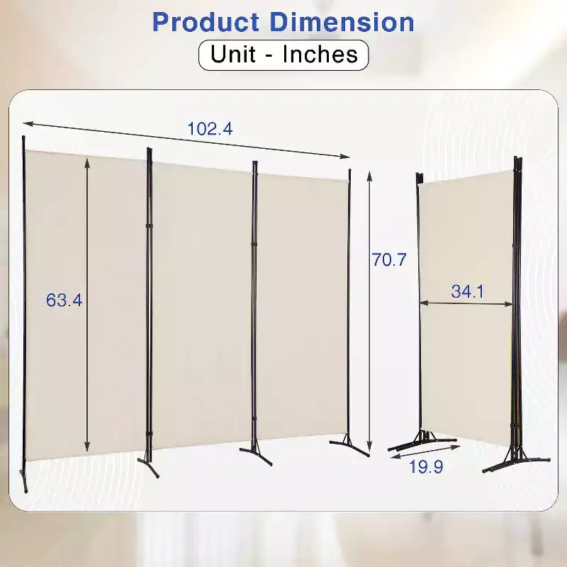 Versatile 3-Panel Room Divider Folding Privacy Screen with Metal Frame Space Separator