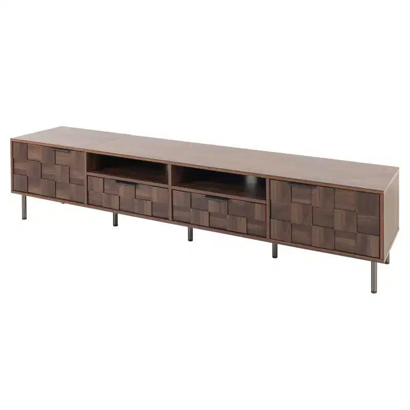 Mid Century TV Stand with 2 Drawers, Media Console Table for TVs up to 85", Entertainment Center with 2 Storage Cabinets, Dark Brown