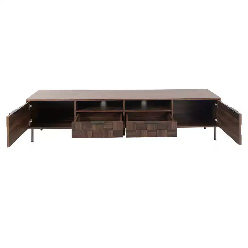 Mid Century TV Stand with 2 Drawers, Media Console Table for TVs up to 85", Entertainment Center with 2 Storage Cabinets, Dark Brown