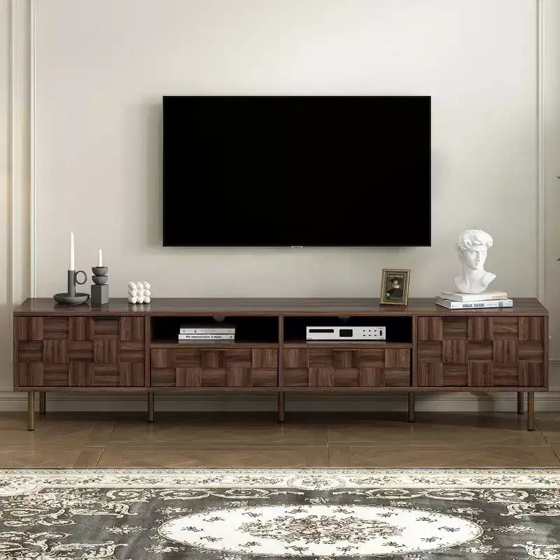 Mid Century TV Stand with 2 Drawers, Media Console Table for TVs up to 85", Entertainment Center with 2 Storage Cabinets, Dark Brown