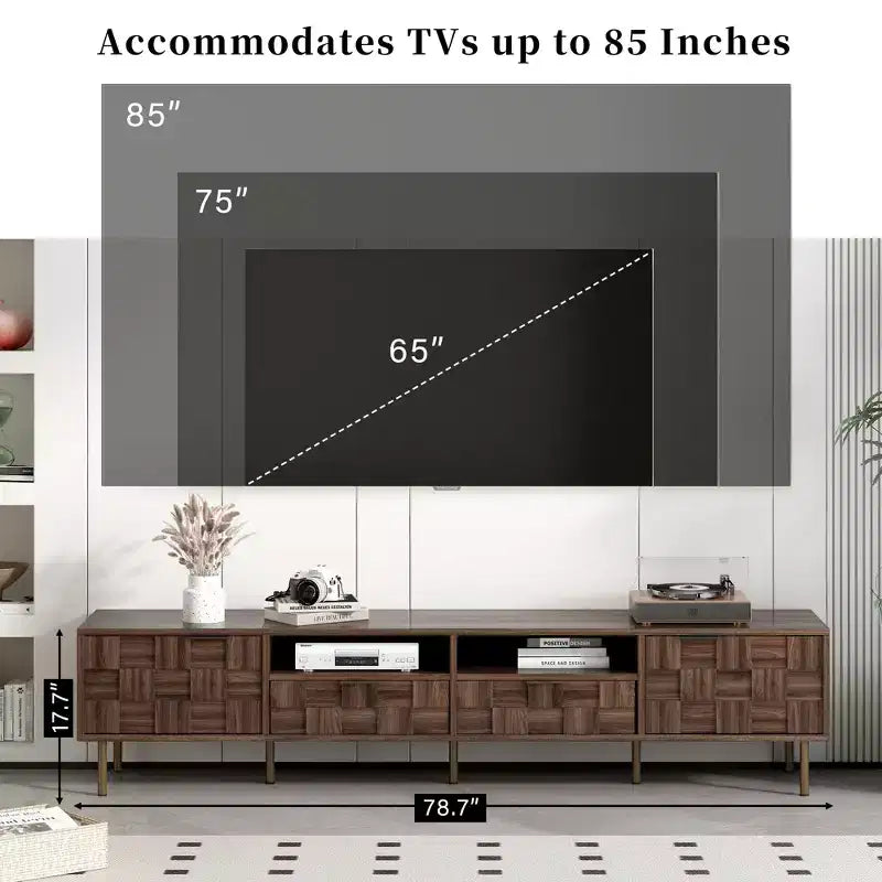 Mid Century TV Stand with 2 Drawers, Media Console Table for TVs up to 85", Entertainment Center with 2 Storage Cabinets, Dark Brown