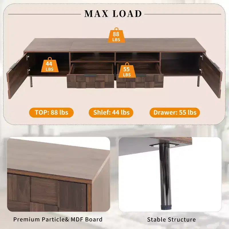 Mid Century TV Stand with 2 Drawers, Media Console Table for TVs up to 85", Entertainment Center with 2 Storage Cabinets, Dark Brown