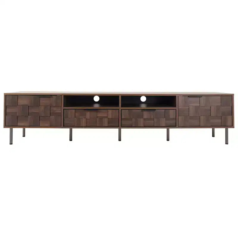 Mid Century TV Stand with 2 Drawers, Media Console Table for TVs up to 85", Entertainment Center with 2 Storage Cabinets, Dark Brown
