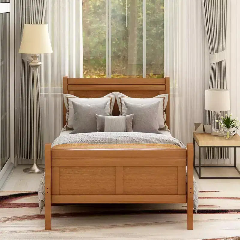 Wood Platform Bed Frame with Sleigh Design, Headboard, Footboard, and Sturdy Slat Support