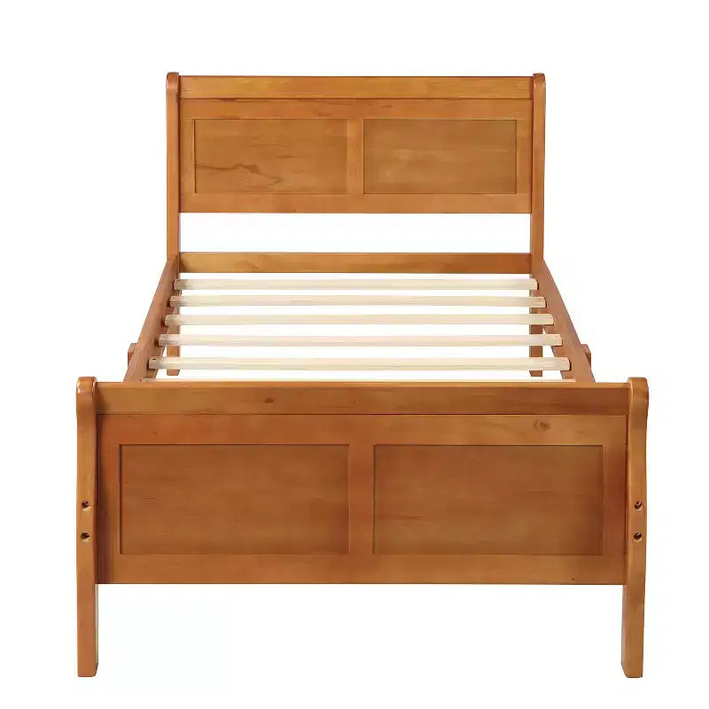 Wood Platform Bed Frame with Sleigh Design, Headboard, Footboard, and Sturdy Slat Support
