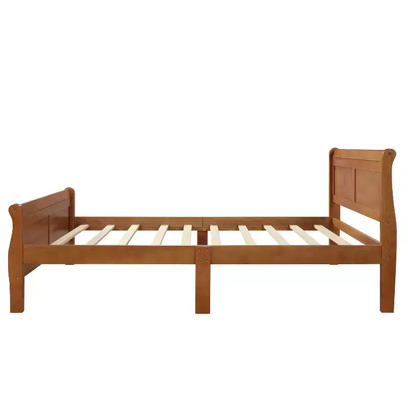 Wood Platform Bed Frame with Sleigh Design, Headboard, Footboard, and Sturdy Slat Support