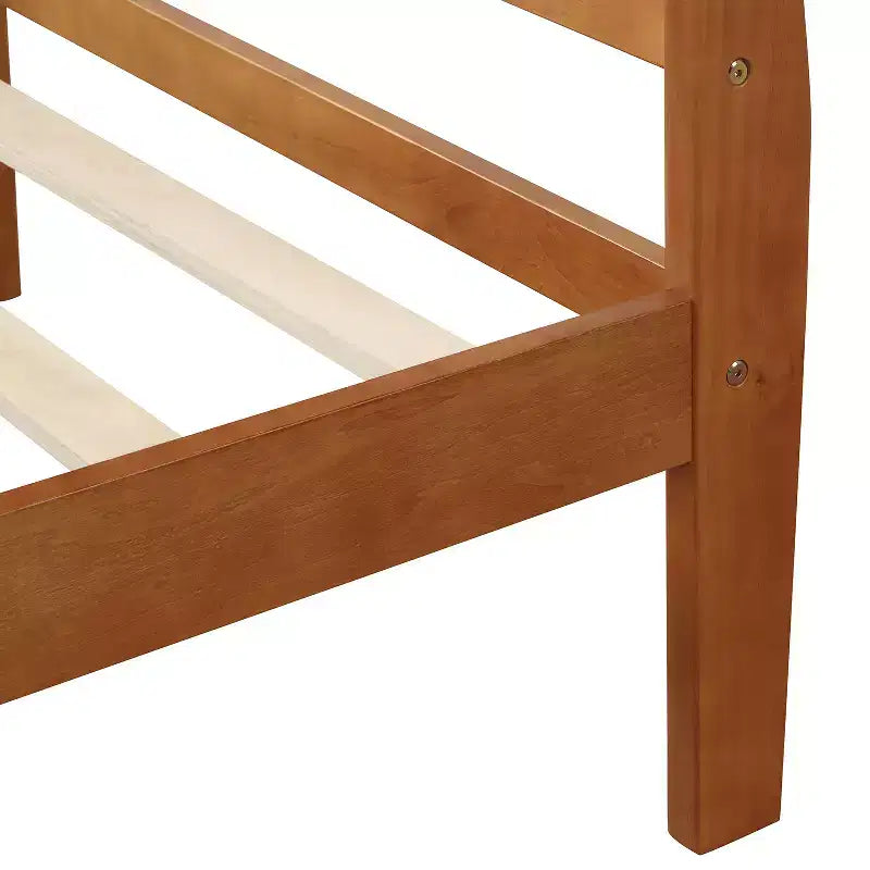 Wood Platform Bed Frame with Sleigh Design, Headboard, Footboard, and Sturdy Slat Support