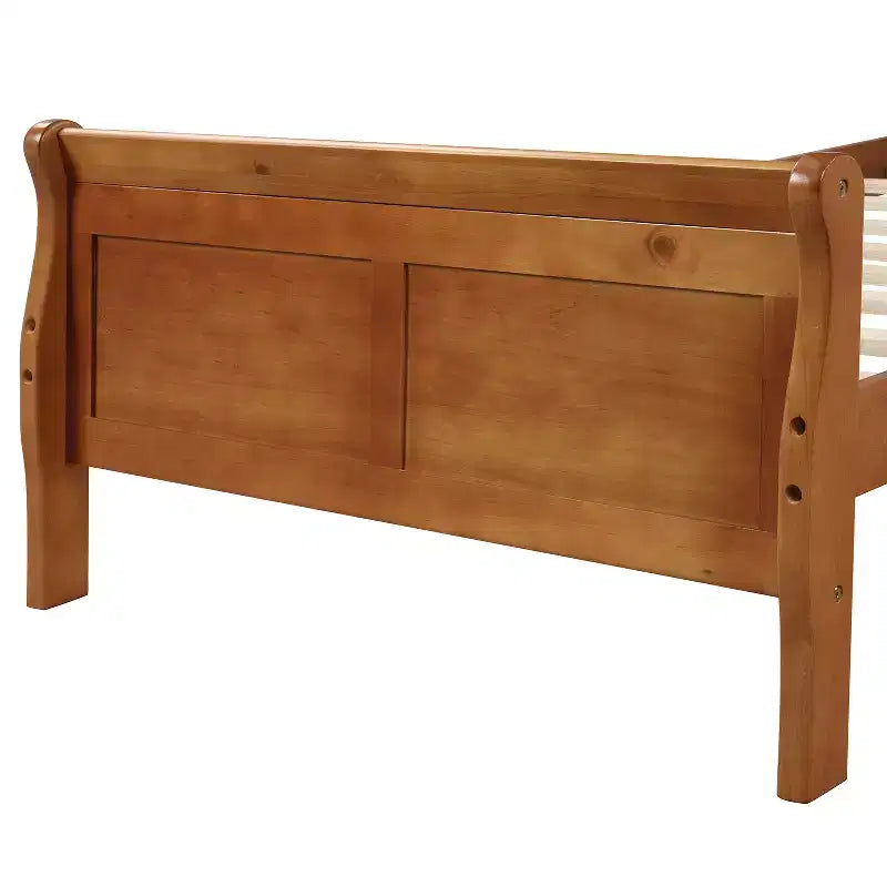 Wood Platform Bed Frame with Sleigh Design, Headboard, Footboard, and Sturdy Slat Support