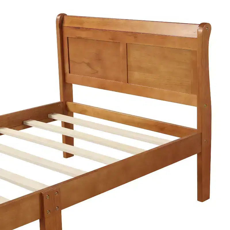 Wood Platform Bed Frame with Sleigh Design, Headboard, Footboard, and Sturdy Slat Support
