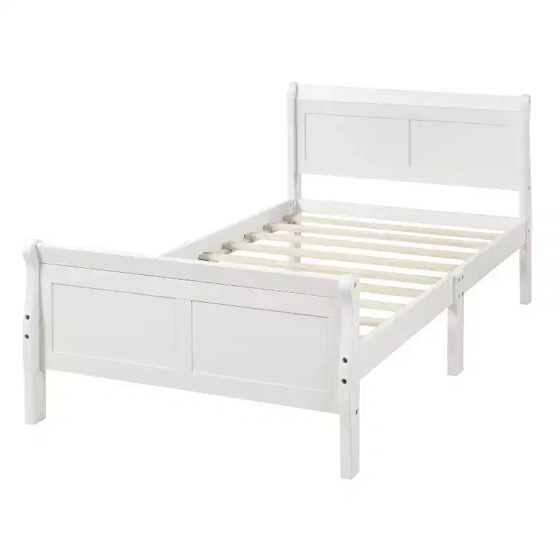 Wood Platform Bed Frame with Sleigh Design, Headboard, Footboard, and Sturdy Slat Support