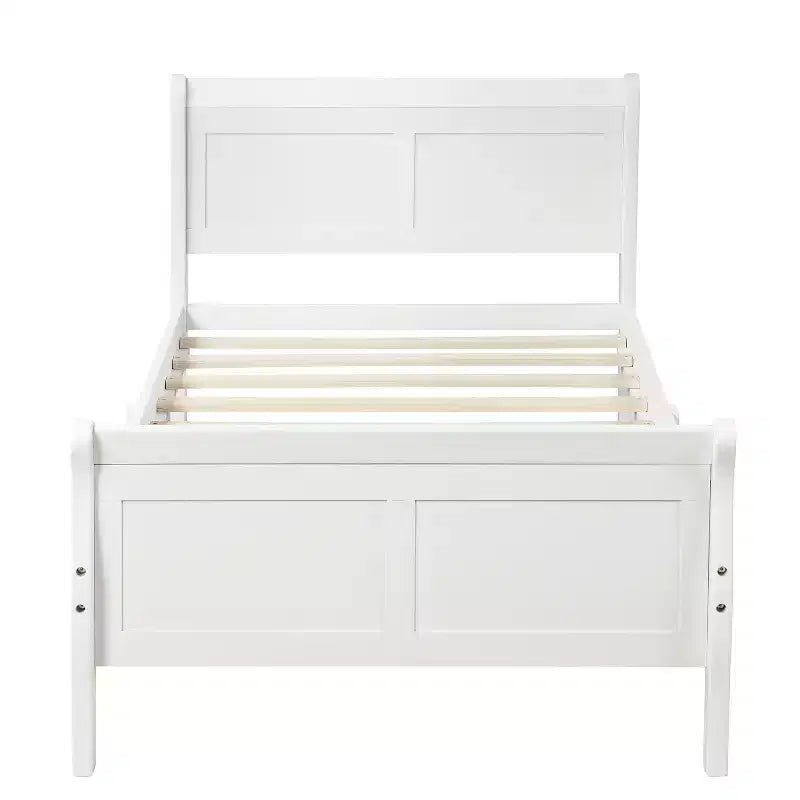 Wood Platform Bed Frame with Sleigh Design, Headboard, Footboard, and Sturdy Slat Support