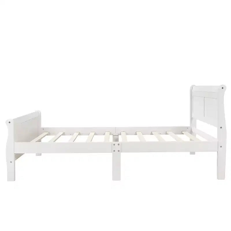 Wood Platform Bed Frame with Sleigh Design, Headboard, Footboard, and Sturdy Slat Support