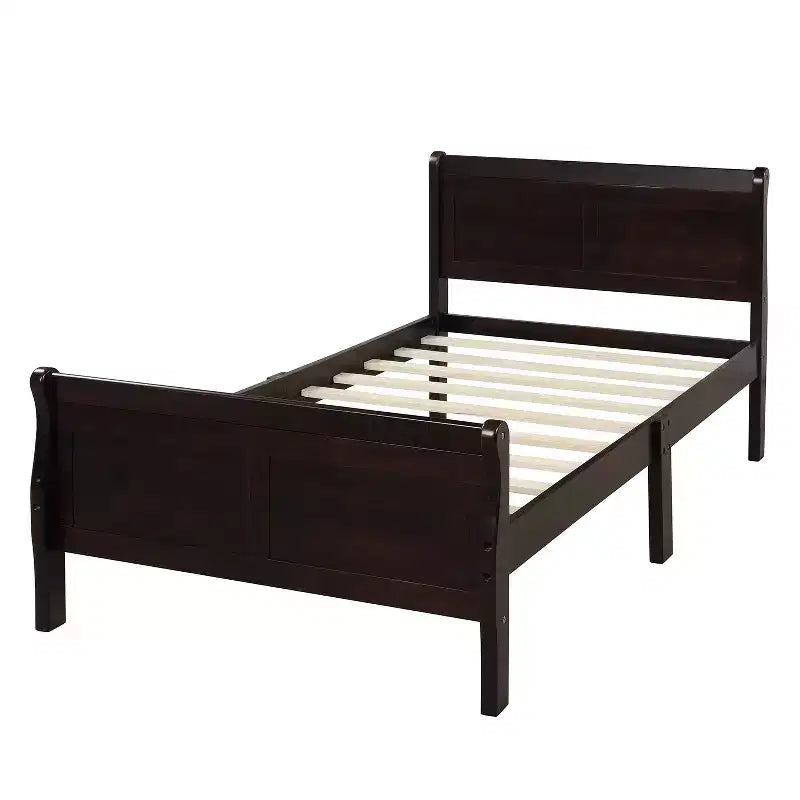 Wood Platform Bed Frame with Sleigh Design, Headboard, Footboard, and Sturdy Slat Support